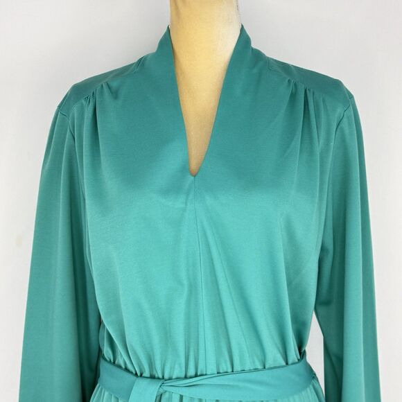 Antthony Richards Women Green Midi Dress V Neck Tie Waist Size 12 Vintage - Picture 14 of 16